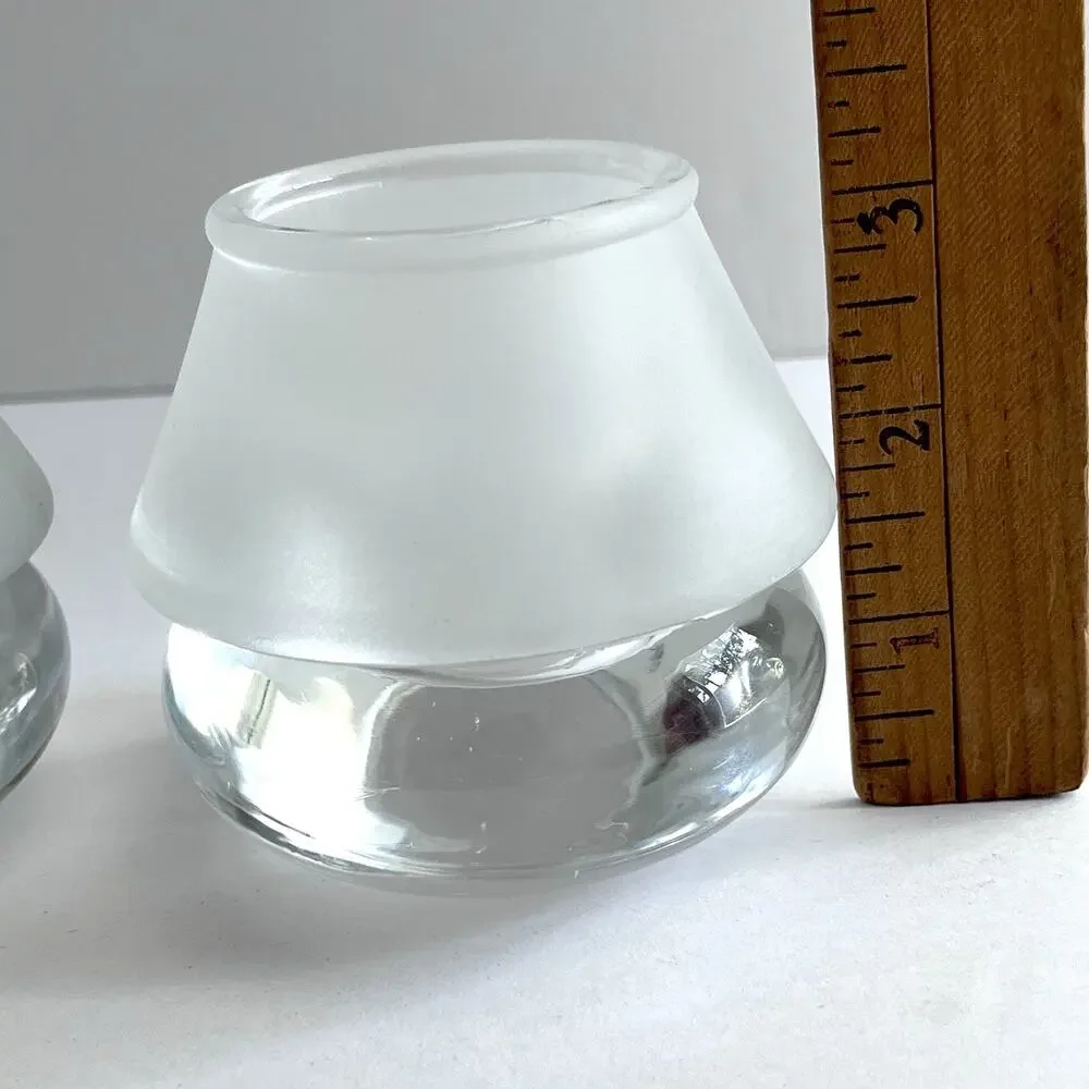 Crate & Barrel Luna Votive Holders Set of 3 Heavy Clear & Frosted Glass Lantern